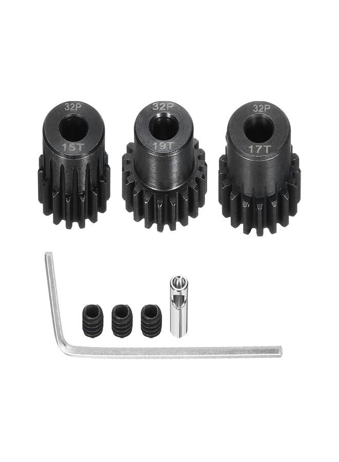 Rebower 3Pcs 32P Steel Pinion Gear Set 15T 17T 19T for 5mm Shaft Hardened Steel Pinion Gear with Screws and Hexagonal Wrench for RC Motor - Image 1
